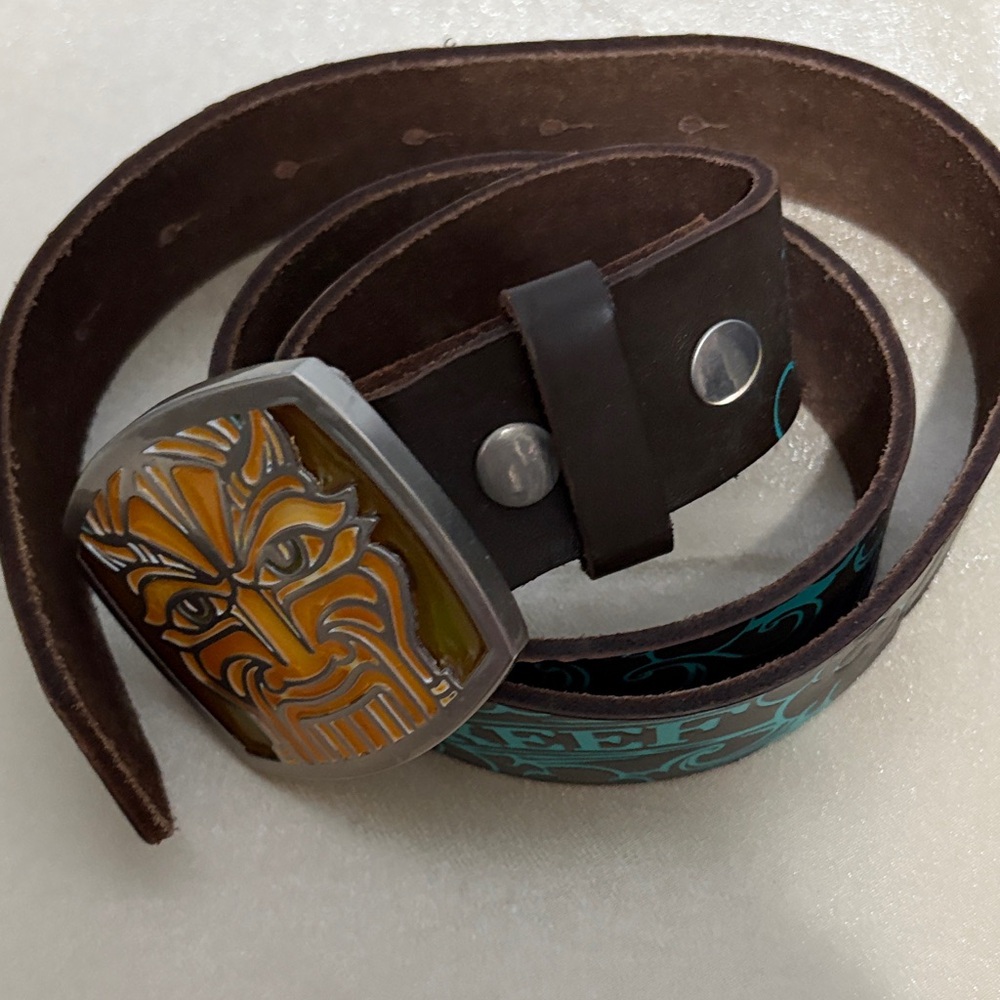 Brown Leather Belt with Artistic Buckle